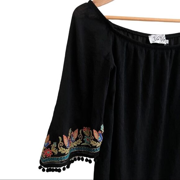 Vava by Joy Han Off Shoulder
Dress Embroidered Ruffle Sleeve Black Sz M - Picture 11 of 14